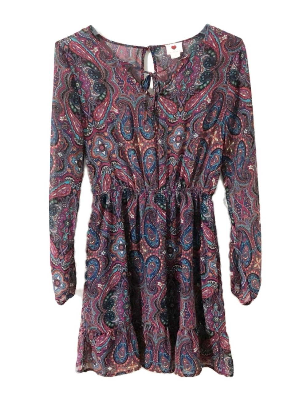 One Clothing Lined Paisley Boho Cottage Core Dress Ruffled Hem Open Front w/ Tie